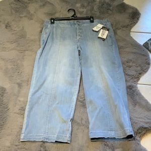 High Rise  Button Front Wide Leg Denim Crop Jeans